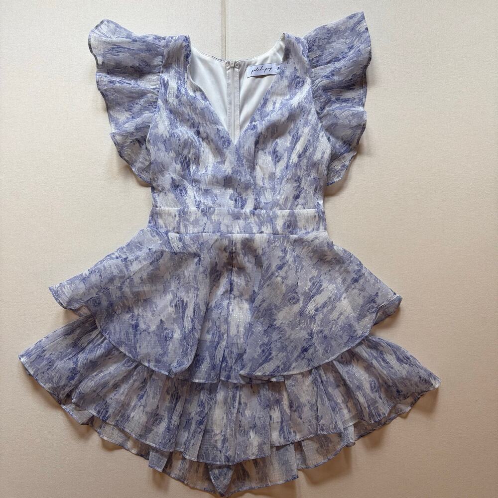 PETAL + PUP FLORAL METALLIC RUFFLED ROMPER DRESS S